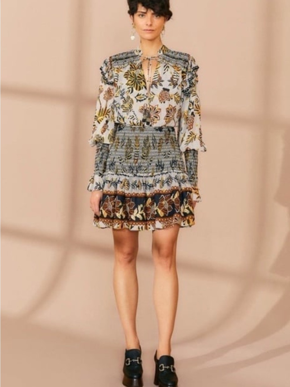 NWT a Farm Rio Silver Floral Tapestry mini dress XS